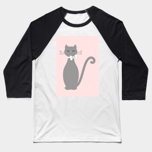 Gray Cat with Ribbon Baseball T-Shirt